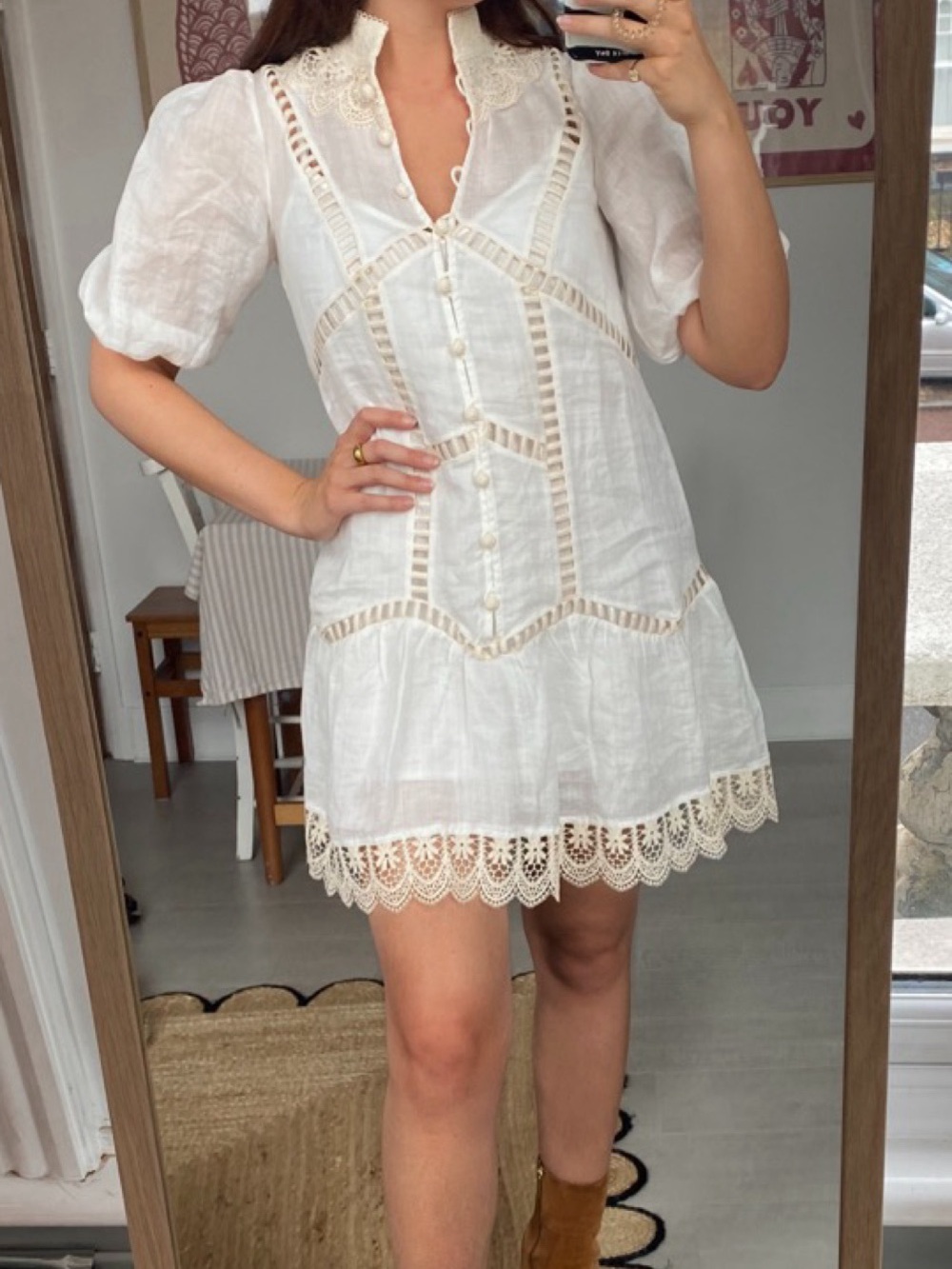 STUNNING Dolie White Lace-Trim Button-Front Mini Dress size M nwot